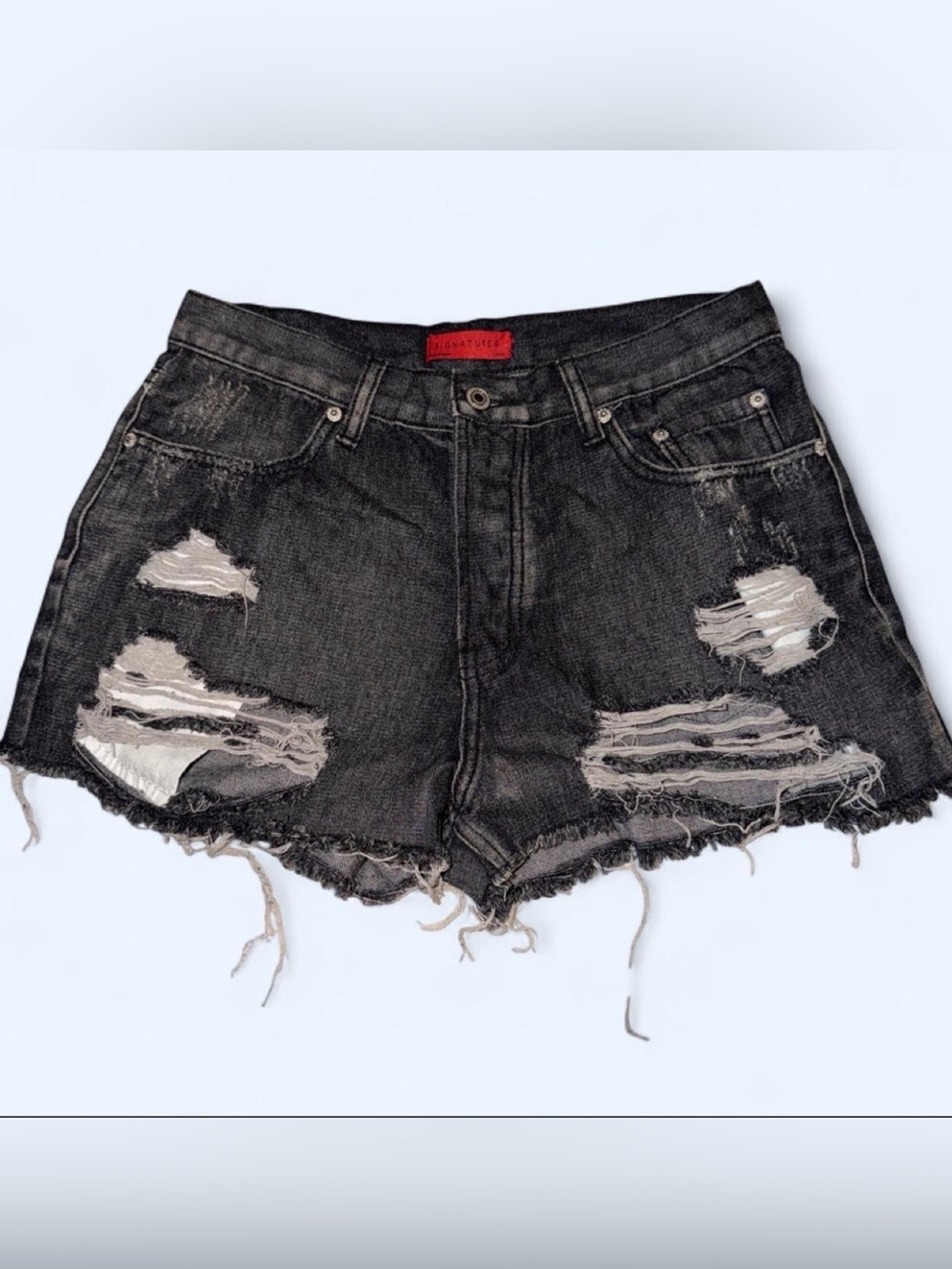 Signature Black Distressed Frayed Denim Shorts